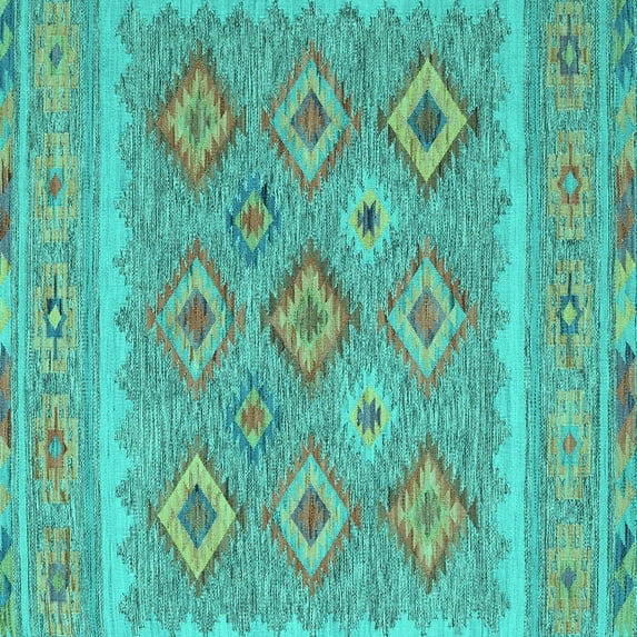 Ahgly Company Machine Washable Indoor Square Southwestern Turquoise Blue Country Area Rugs, 7' Square