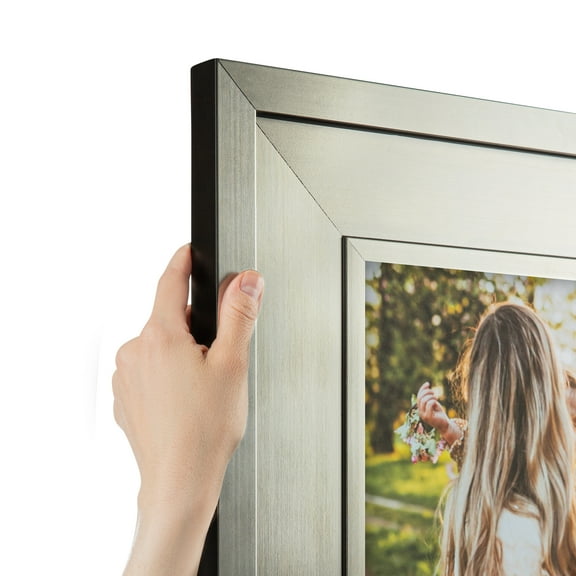 ArtToFrames 8" x 15" Platinum Ridge Brushed Slvr Picture Frame, 8x15 inch Silver Wood Poster Frame (WOM-5249),  Pack