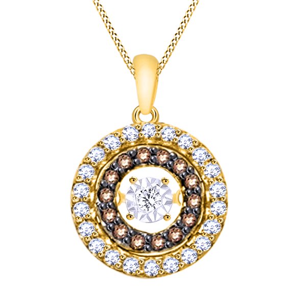 AFFY 0.28 CT Round Brown & White Natural Diamond Circle Pendant Necklace In 10k Yellow Gold
