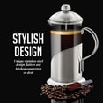 thumbnail image 2 of OVENTE French Press Coffee Maker 34 Ounce with Heat Resistant Borosilicate Glass, Stainless Steel Design and 4-Level Filter System, Portable Cold Brewer Pot for Travel, Camping or Gift, Silver FSL34S, 2 of 10