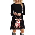 thumbnail image 1 of WILLBEST Robe de Noël Noire Dresses for pour Femmes Manches Longues Col Rond Imprimé Cerf Mode Soirée, 1 of 5