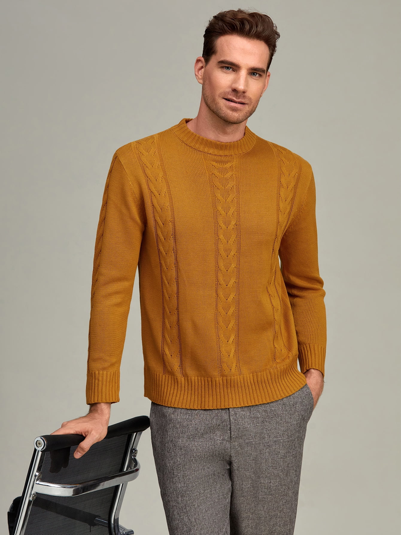 Ginger Men Cable Knit Mock Neck Sweater 