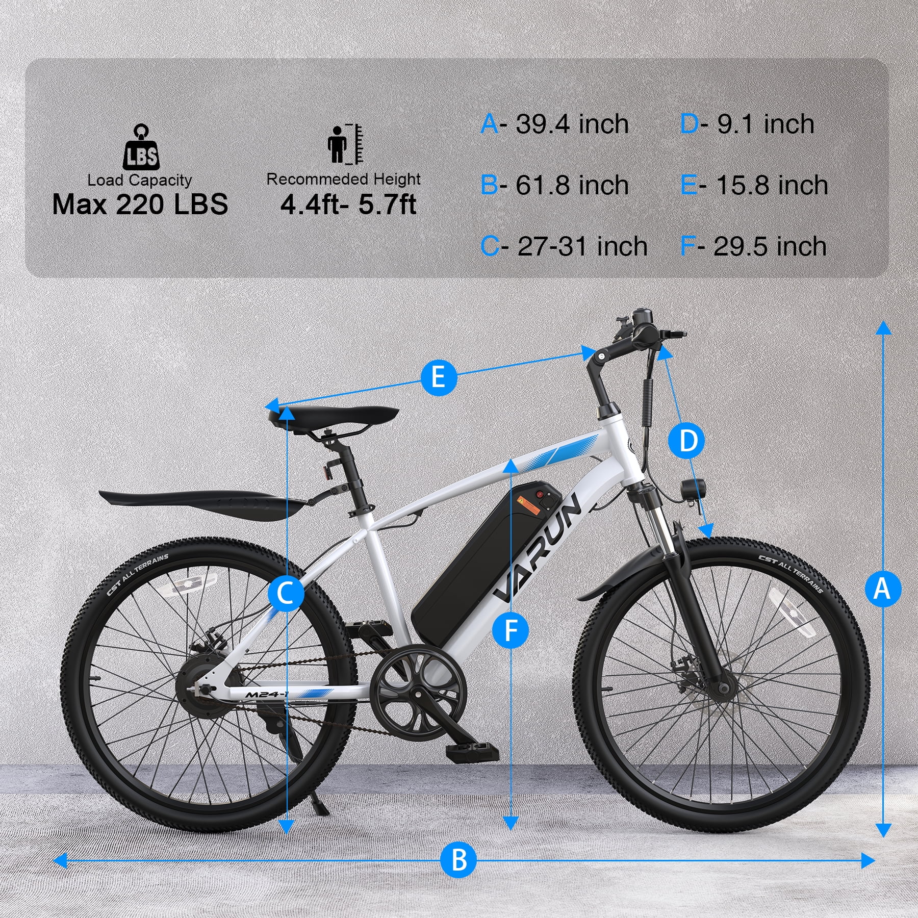 Varun Electric Bike for Adults, 24'' 500W Peak Ebike, Up to 35 Miles 20MPH Electric Mountain Bike with 36V 7.8AH Removable Battery, Fenders, Full Suspension, Bike Cover