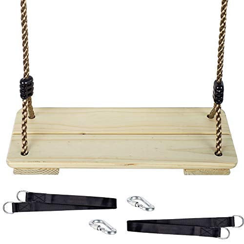 KINSPORY Outdoor Hanging Wooden Tree Swing Seat Backyard Sets for Kids with Adju 