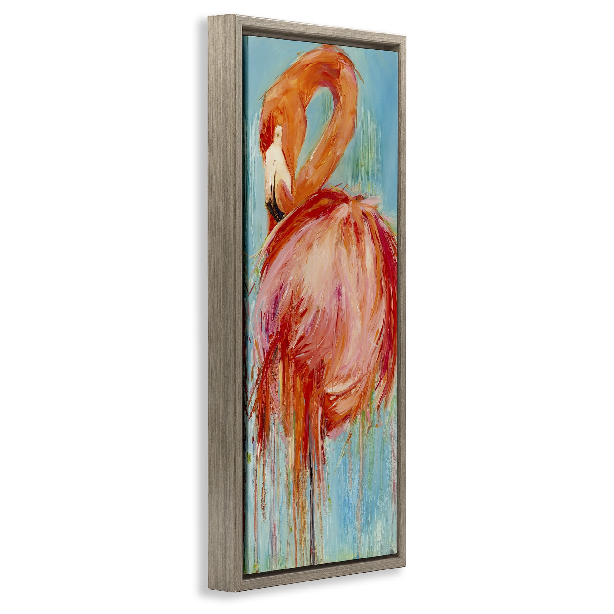 Stupell Industries Bold Abstract Flamingo Painting Nature Painting Brown Floater Framed Canvas Art Print Wall Art, 11 x 25