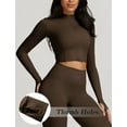 thumbnail image 4 of FEOYA Workout Jackets for Women Long Sleeve Ladies Full Zip Crop Top Lightweight Athletic Slim Fit Yoga Sportwear with Thumb Active Track Jacket Holes XL Dark Brown, 4 of 7