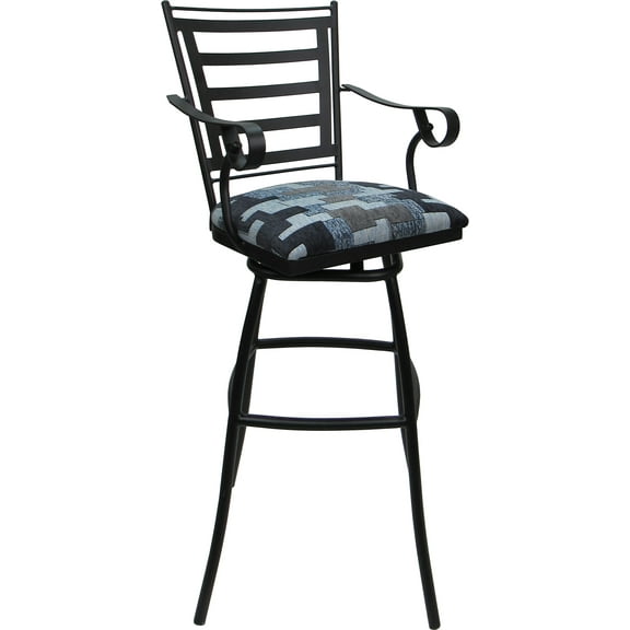 Aluminum Outdoor Indoor Bar Stool 30" Seat-Jenna Arms -Craft Flint Fabric- Black