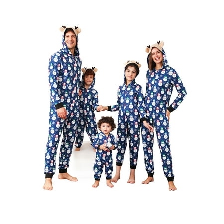 

Youweixiong Family Matching Christmas Jumpsuits Pajamas Sets Snowman Print Hooded Zipper Jumpsuit Loungewear