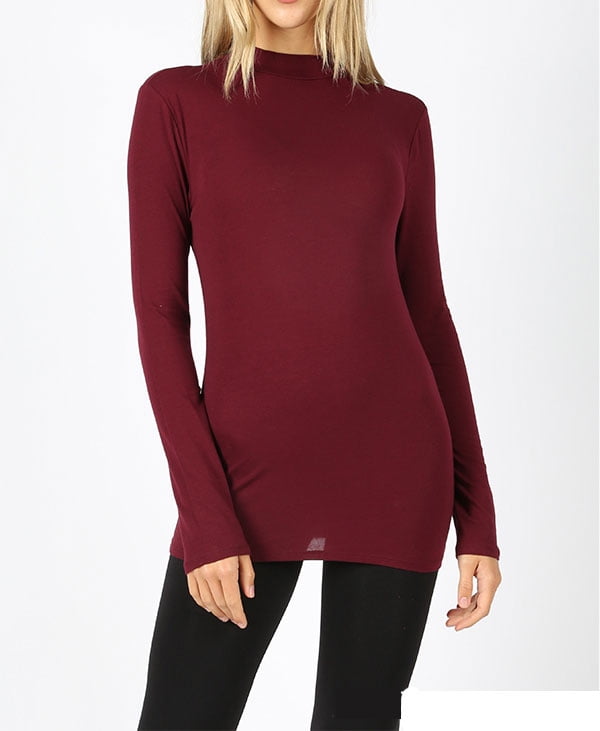 Download Zenana - Women's Mock Neck Long Sleeve Layering T-Shirt ...