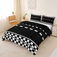 thumbnail image 3 of Castle Fairy Race Checkered Pattern Queen Duvet Cover Set for Teens, Minimalist Track Print Bedding for Bedroom, Black White,Black Reversible,3-Piece,No Comforter, 3 of 6