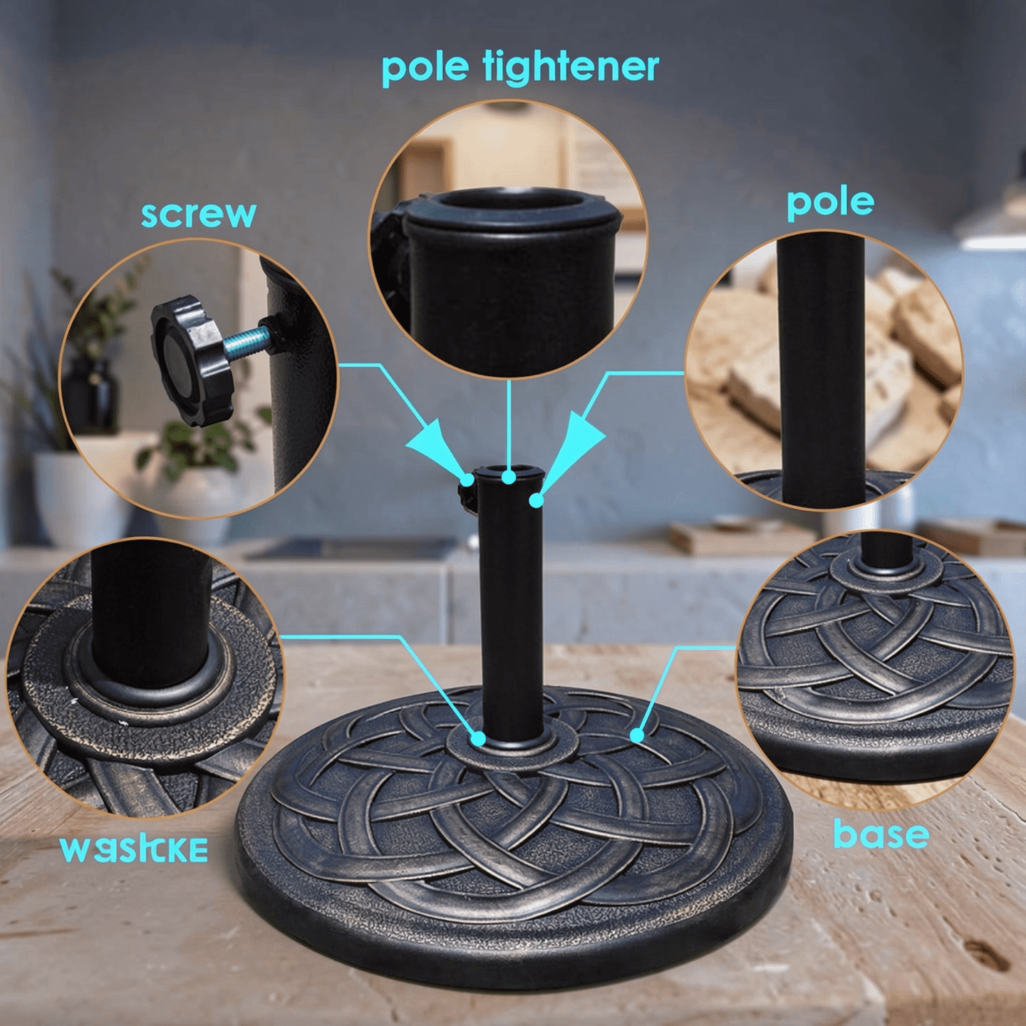 Biotree 22 Inch Heavy Duty Round Umbrella Base Stand Bronze - Heavy Duty Outdoor Patio Stand for Market and Offset Umbrellas