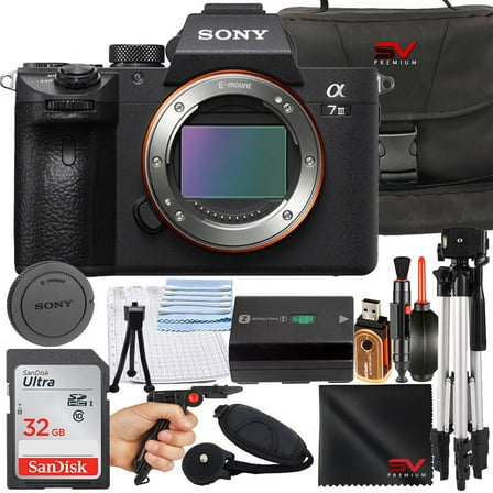 Sony A7 III Mirrorless Camera with 32GB SanDisk Memory Card   Case   SV Premium Accessory Bundle (International Version)