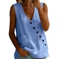 thumbnail image 5 of aohooy Women's Linen Tunics Summer Sleeveless Wrap V Neck Tank Tops Button Down Lightweight Work Casual Shirt with Pocket Blue,S, 5 of 8