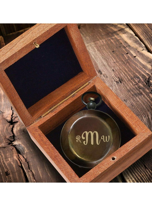 Personalized Compass in Wooden Box -Monogram Initials