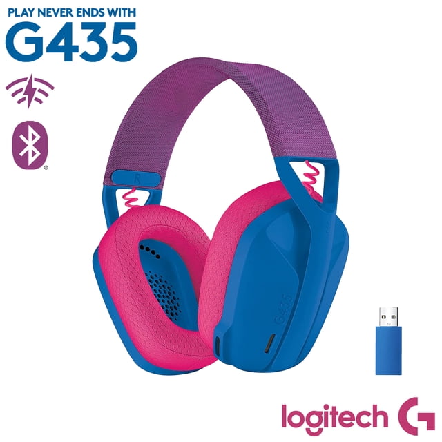AUDIFONOS INALAMBRICOS Logitech G435 LIGHTSPEED PARA JUEGOS BLUETOOTH USB CON MICROFONO AZUL/ROSA 981-001061