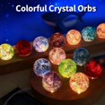 thumbnail image 2 of Glowing Sky Glass Sphere Decor, 7 Colors 40mm Ice Cracked Balls Crystal Balls with LED Wooden Base Decorative, for Home,Meditation, Energy Balancing & Light Decor (Round Bases), 2 of 6