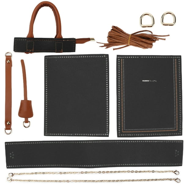 Bolso de crochet DIY, hecho a mano, de aleación y cuero sintético, estilo moderno, para amantes de las manualidades (negro)