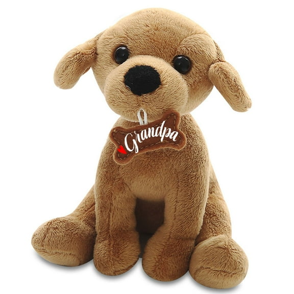 Plushland Adorably Stuffed Small Dog Holding a Bone, Message on It, Holiday Plush Animal Toys for Kids and Superb Gift for Grandpa on Father’s Day, Show Your Love with 7 Inch