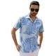 thumbnail image 5 of Sonducket Camisa de playa hawaiana Blusa de solapa suelta manga corta Simple hoja tropical Top ropa camiseta viaje diario vacaciones Camisetas Azul claro XXL, 5 of 6