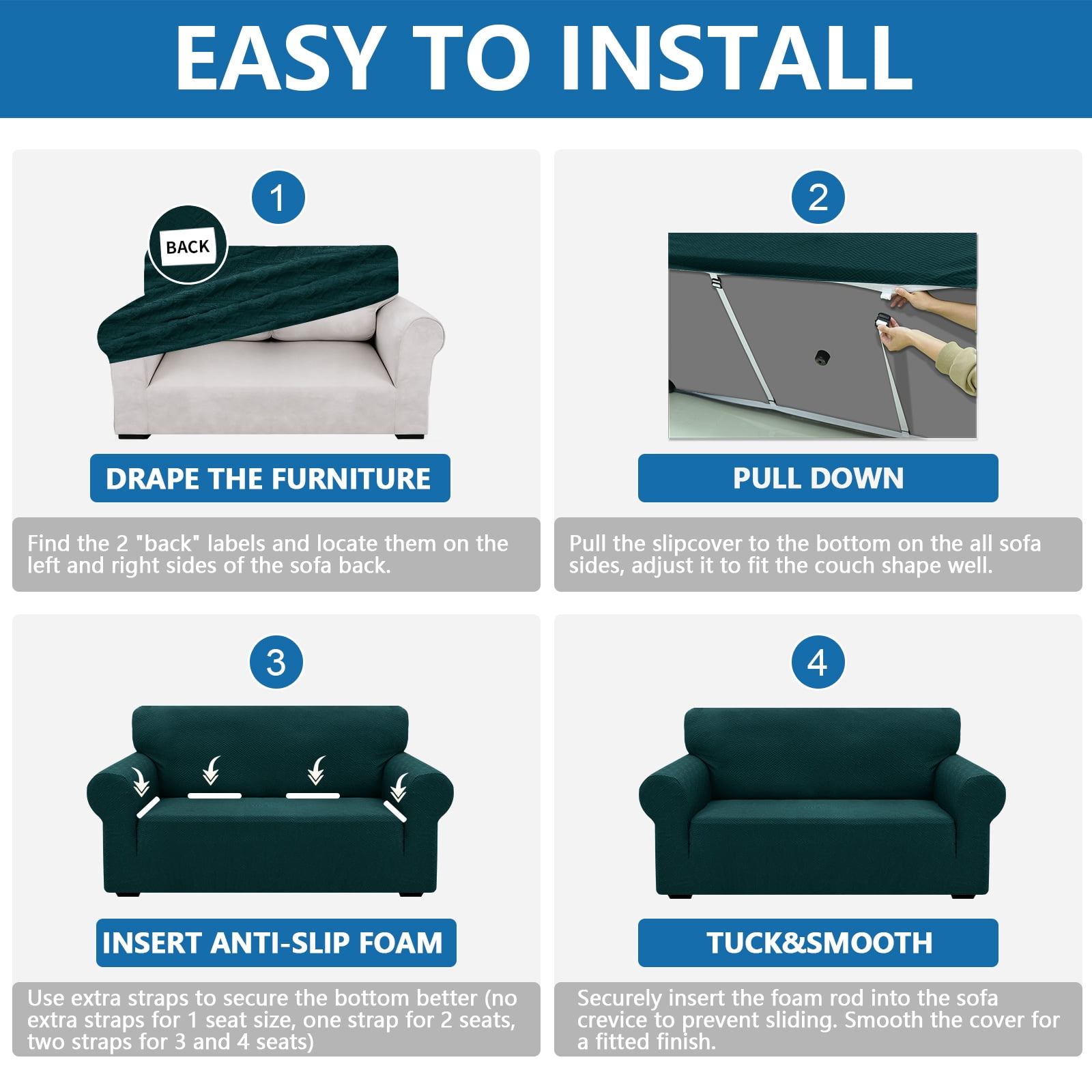 JIATER 1-Piece Sofa Cover Stretch Couch Cover Washable Sofa Slipcover Furniture Protector for Loveseat Sofa,Dark Green