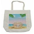 thumbnail image 1 of Pearls Shopping Bag, Pearl in Big Shell on Tropic Sandy Beach Sun Rays and Trees Exotic Creature Print, Eco-Friendly Reusable Bag for Groceries Beach and More, 15.5" X 14.5", Cream, by Ambesonne, 1 of 2