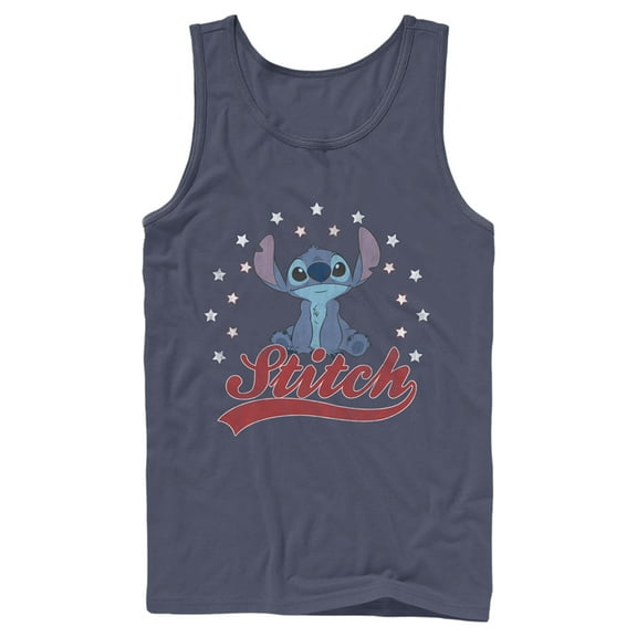 Men's Lilo & Stitch Red, White, and Blue Stars Tank Top Navy Blue Large