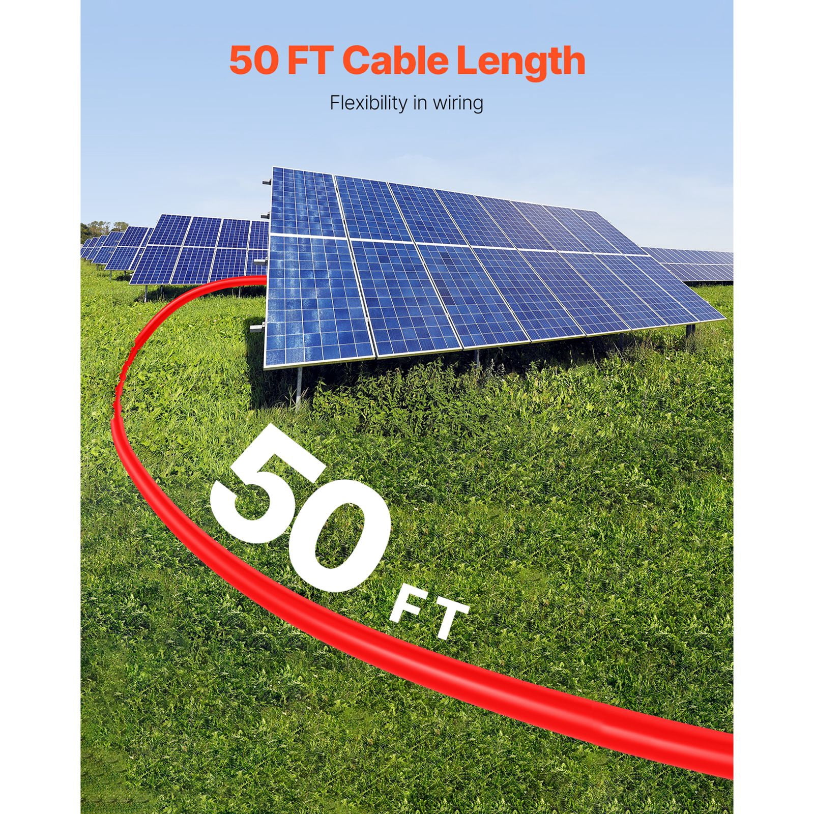 50FT Solar Panel Extension Cable 10AWG, TUV Certified, IP67 Waterproof, MC4 Connectors, XLPE Insulation for RV Boat Home Solar System