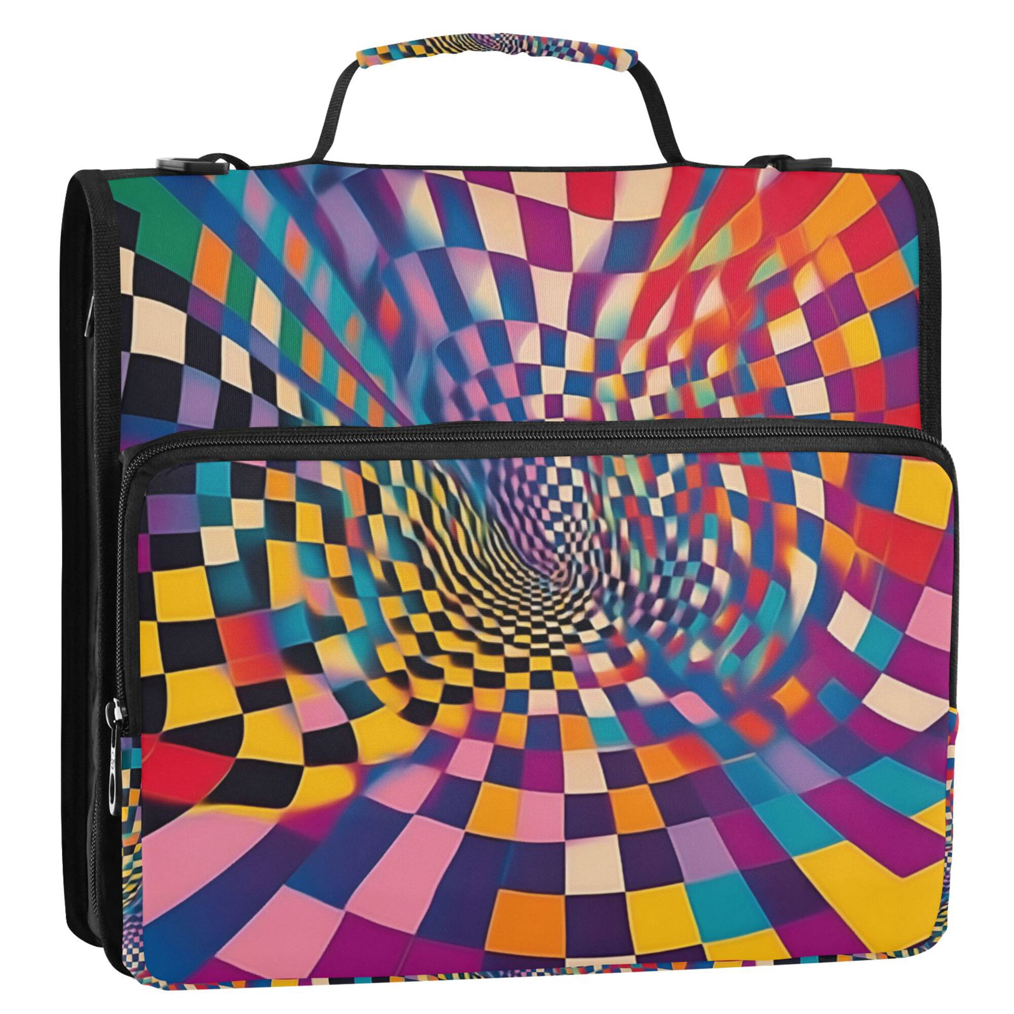 FORMRS Zipper Binder with Shoulder Strap 2-inch Ring 500 Sheet Capacity File Bag, Colorful Wavy Plaid
