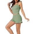 thumbnail image 4 of INSPIRE CHIC Women's 2 Piece Pajamas Sets Crop Cami and Shorts Ruffle Trim Sleepwear Loungewear XS Green, 4 of 5