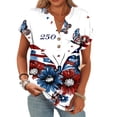 thumbnail image 3 of Iaqnaocc 4th Of July Tops for Women Trendy Short Sleeve Button Up V Neck Independence Day American Flag Floral Print Tees Retro Summer Freedom Tee Shirts White XL, 3 of 4