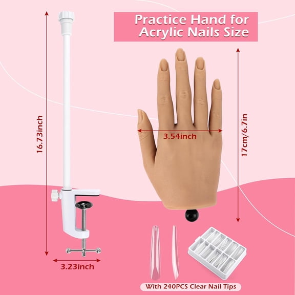 Flexible Silicone Nail Practice Hand for Acrylic Nails - Beginner Manicure Training Model Kit