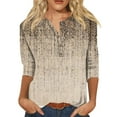 thumbnail image 1 of Top de cuello con estampado retro y botones de manga larga informal a la moda para mujer caqui/2XL, 1 of 6