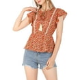 thumbnail image 5 of MODA NOVA Junior's Tassel Tie Neck Short Sleeves Floral Blouse Red M, 5 of 5