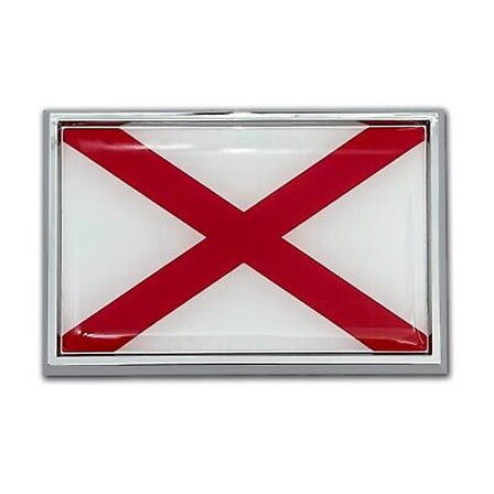 Alabama Flag 3.82" x 2.5" x .15" Chrome Metal Car Auto Emblem
