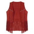 thumbnail image 3 of TiaoBug Womens Cowgirl Sleeveless Fringe Waistcoat Jacket Cowboy Tassel Vest Tank Tops Red S, 3 of 5
