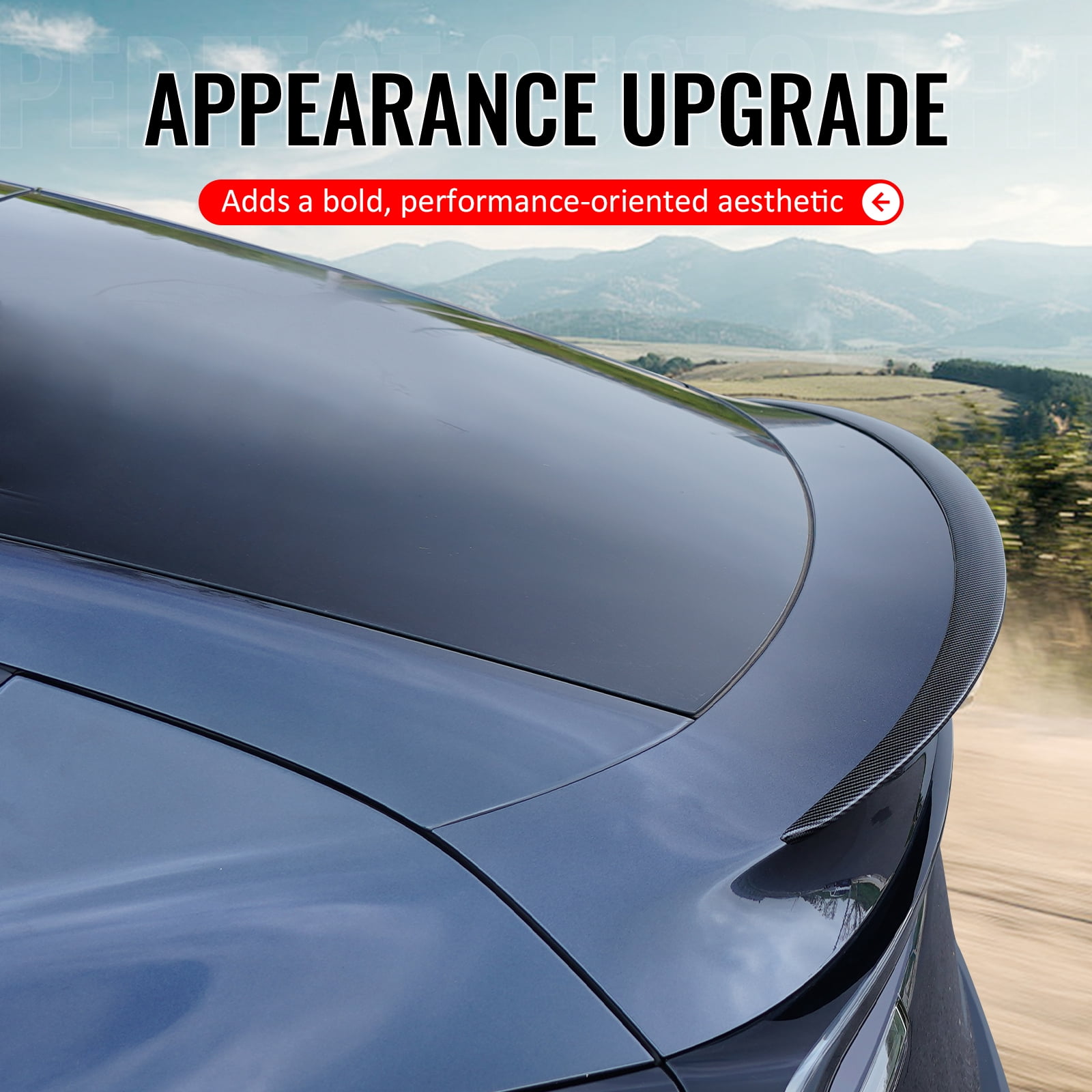 Ikon Motorsports Trunk Spoiler Fits 2026 Tesla Model Y Juniper, OE Style Carbon Fiber Print ABS Plastic Add-on Rear Trunk Lid Spoiler Wing Lip