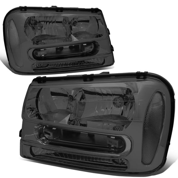 DNA Motoring HL-OH-TRA02-SM-CL1 For 2002 to 2009 Chevy Trailblazer EXT Headlight Smoked Housing Clear Corner Headlamps 03 04 05 06 07 08 Left   Right