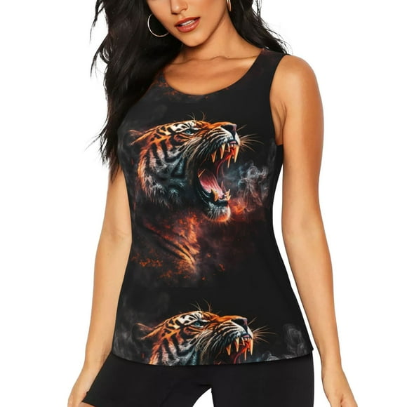Fotbe Cool Tiger Blusas Sin Mangas para Mujer – Estilo Casual, Corte Suelto, Slim-Fit, Cuello Redondo Deportivo, Tops de Verano para Gimnasio y Yoga-Large