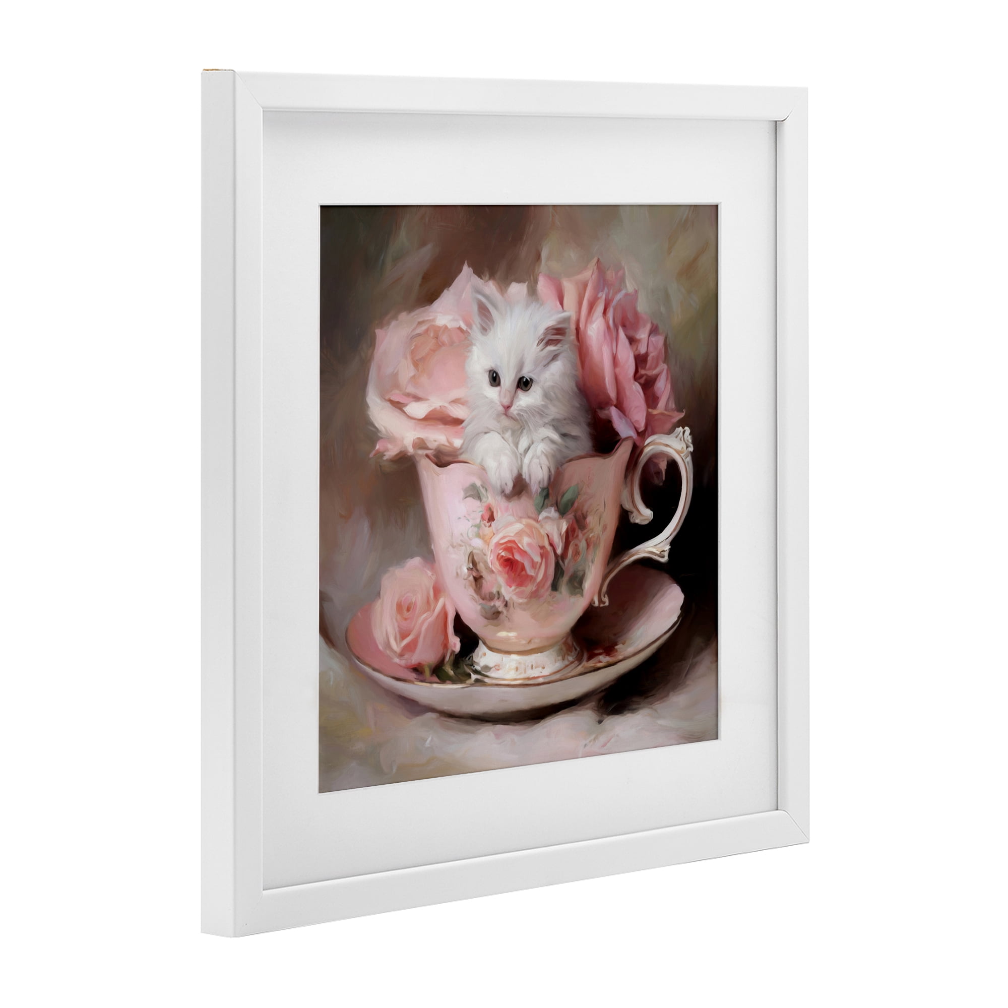 Stupell Industries Little Teacup Kitten White Framed Print Under Glass, design by Tina LeCour