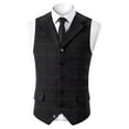 thumbnail image 2 of VBTAPA Mens Plaid Suit Vest Slim Fit Notched Lapel Waistcoat Formal Casual Work Tuxedo Vests for Wedding or Business Navy XS, 2 of 6