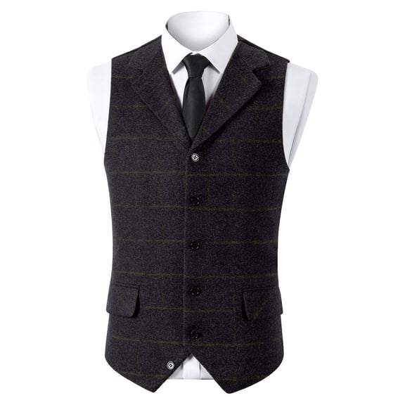 biudgviw Men's Tweed Suit Vintage Vest Button V Neck Casual Waistcoat Plaid Formal Vest for Wedding Party with Pockets