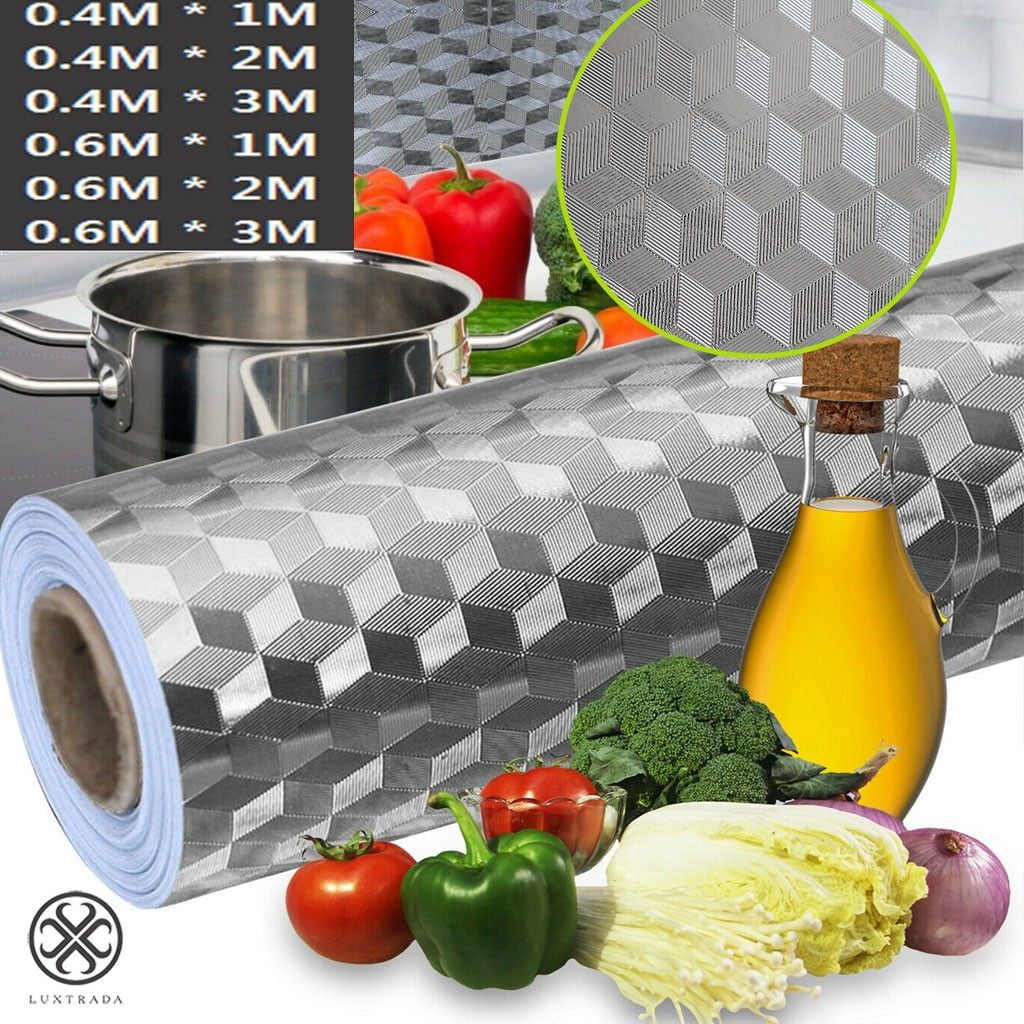 Oil Proof Aluminum Foil Sticker Kitchen Floral Wall Paper Home Decor Wall Cover 