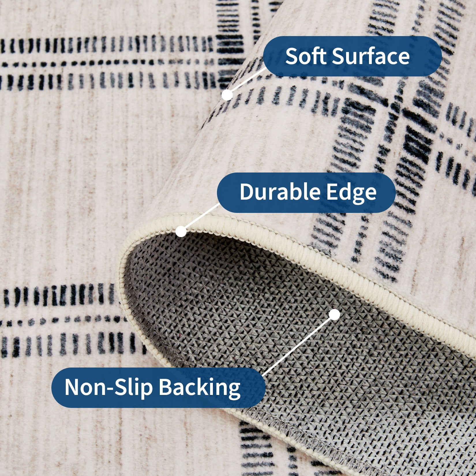 Nasitip Modern Geometric Plaid Pattern Beige 9'x12' Area Rugs for Living Room Soft Low Pile Non-Sliping, Machine Washable