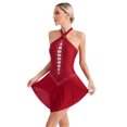 thumbnail image 2 of Aislor Women Halter Neck Gymnastics Leotard Sleeveless Ballet Dance Dress Performance Costume Burgundy L, 2 of 7