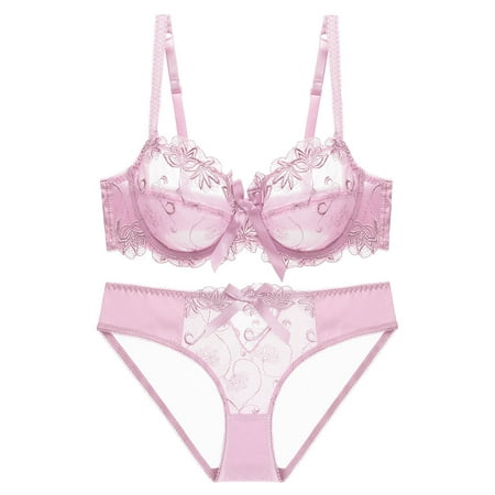 

Womens Ultra Thin Unpadded Transparent 3/4 Cup Bra Low Waist Briefs Set Hollow O