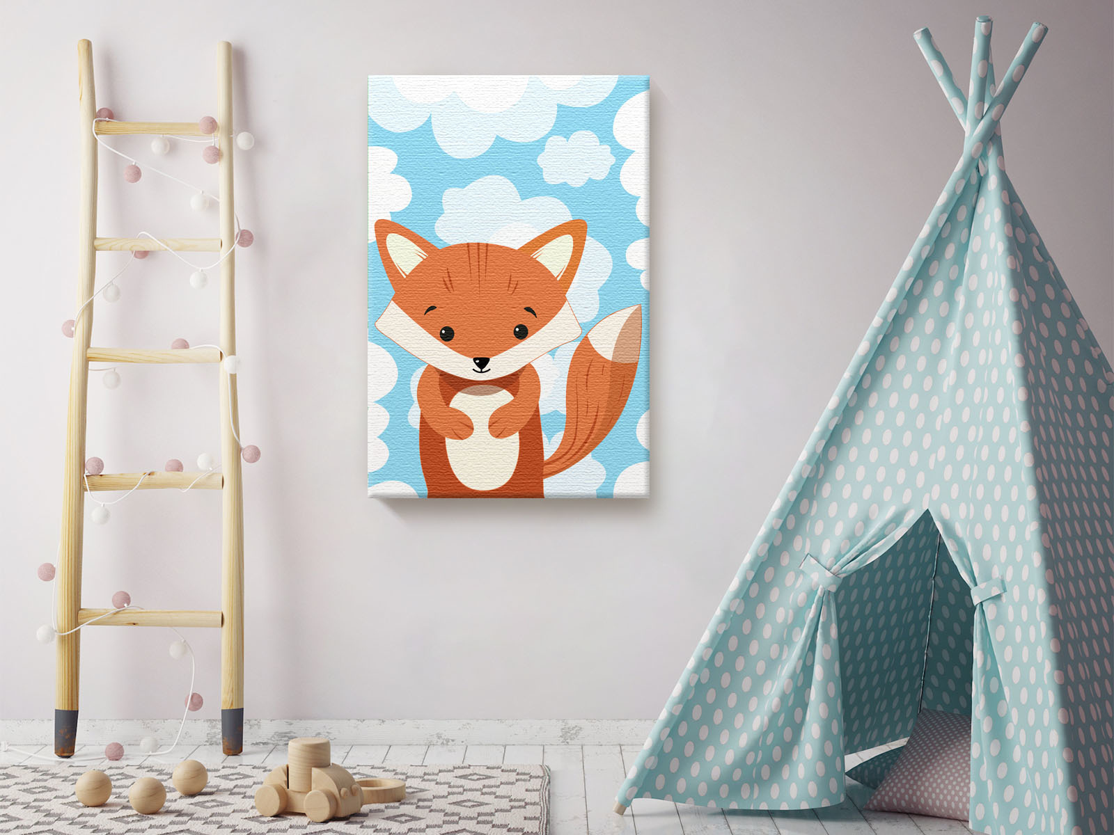 Awkward Styles Fox in Clouds Canvas Art Little Fox Canvas Decor Baby Girl Room Decoration Baby Boy Play Room Wall Art Ready to Hang Artwork for Kids Fox Canvas Illustration Fox Nursery Baby Room - image 3 of 7