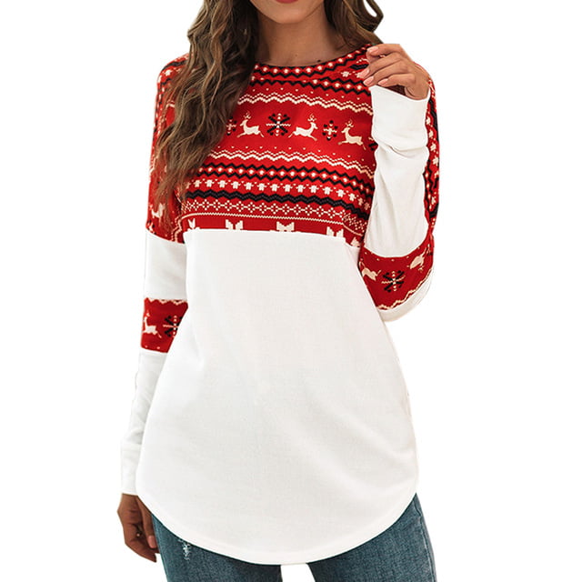 BETTERUU Fashion Womens Long Sleeve Christmas Reindeer Printed Casual Tunic T-Shirt 