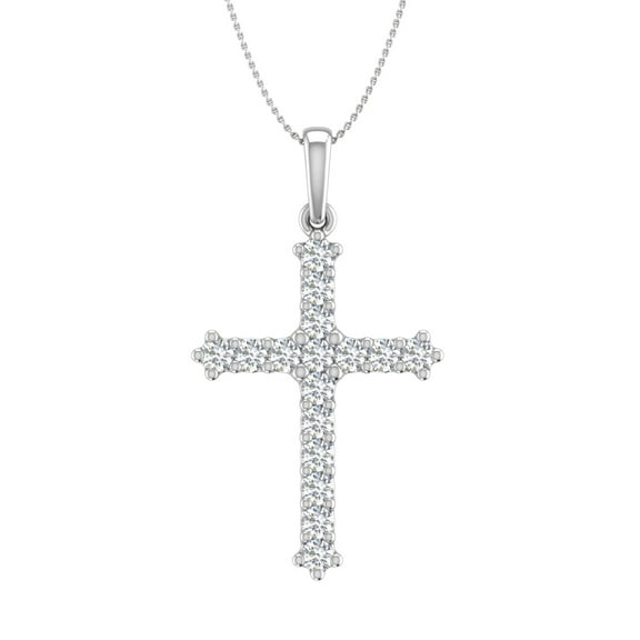 1/2 Carat Diamond Cross Pendant Necklace in 14K White Gold (Silver Chain Included)