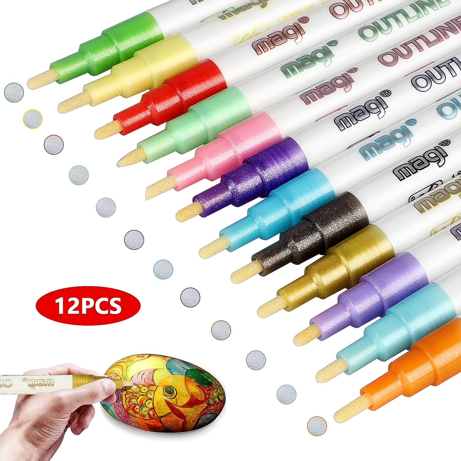 Plastic Wood Stone Glass Metallic Pens 24 Colors Dual Tip Glitter Pens Paint Pen Markers for Scrapbooking Adult Colouring DIY Photo Album Clothes and Pottery… Metal
