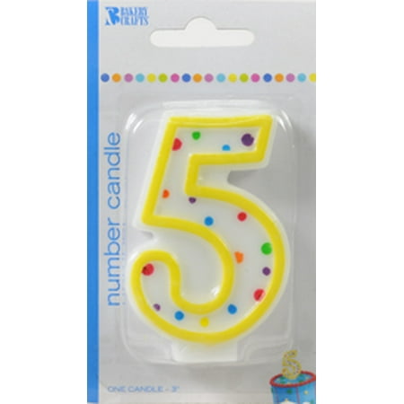 Bakery Crafts Number 5 Birthday Candle, Multi Dot, 3"